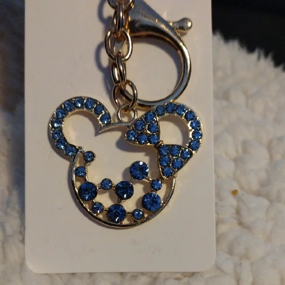 Blue Crystal Keychain with Minnie Mouse Design Goldtone - Picture 3 of 3